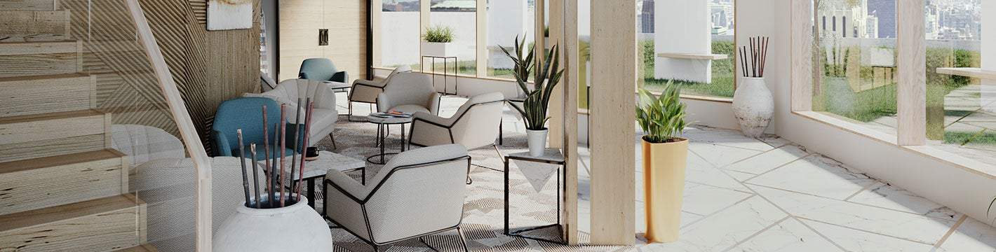 Modern office lounge with commercial lighting from Arkansas Lighting